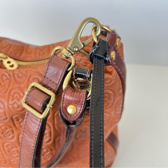 MARINO ORLANDI Italy Monogram Cognac Brown Leather Oversized Hobo Shoulder Bag - Picture 13 of 15